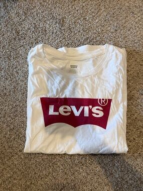 Levi's White Tee with Red Batwing Logo